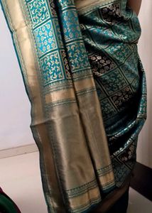 Beautiful Teal and Gold Silk Saree
