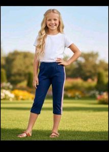 10-12 year Cute Girls Blue Capris with Pink Stripe