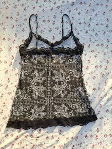 Cute Bandana Print Lace Trim Cami Top