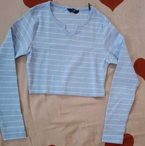 Light Blue Striped Crop Top