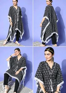 Stylish Black & White Printed Kaftan Kurta