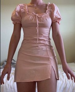 Pink Puff Sleeve Mini Dress
