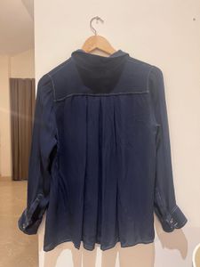 Navy Blue Long Sleeve Button-Up Shirt