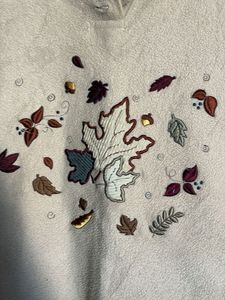 Cozy Fleece Sweater with Leaf Embroidery