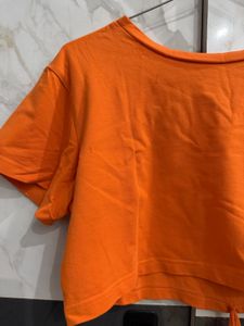 Bright Orange Cropped Tie-Up Top