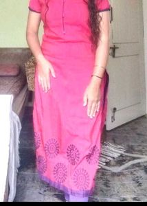 Pink Kurta with Black Print