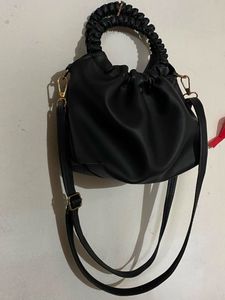 Chic Black Ruched Hand Bag