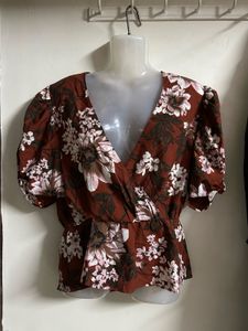 Floral Wrap V-Neck Peplum Top