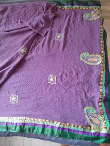 Elegant Lavender Saree with Green Border