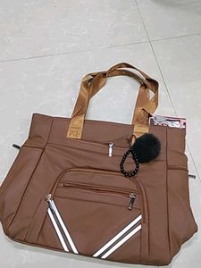 Stylish Brown Tote Bag with Charm