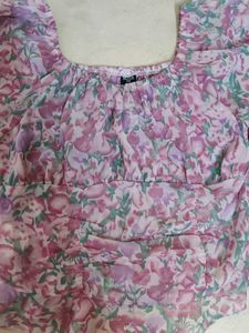 Floral Print sheer Long Sleeve Top