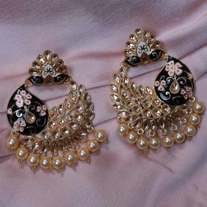 Heavy Elegant Black & Gold Pearl Drop Earrings