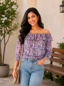 Floral Off-Shoulder Ruffle Top