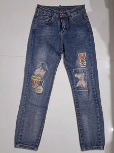 Stylish Patchwork Blue Denim Jeans