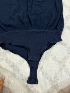 Navy Ribbed Mock Neck Bodysuit