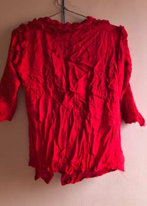 Red Ruffled Cotton Blouse