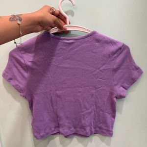 Purple Ribbed Cropped T-Shirt