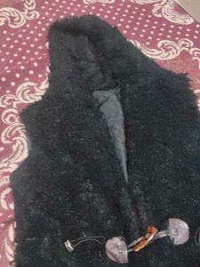 Black Faux Fur Toggle Vest