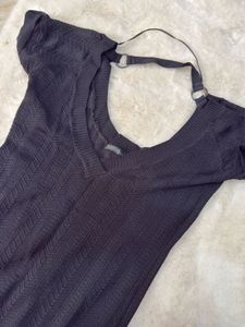 NEW Black Knit V-Neck Top with Ring Detail
