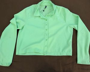 Lime Green Ribbed Button-Up Top