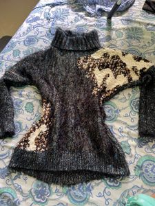 Vintage Metallic Knit Abstract Turtleneck Sweater