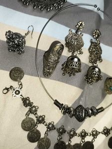 Boho Oxidized Silver Jewelry Set