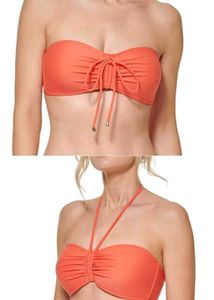 Coral Ruched Strapless Bikini Top