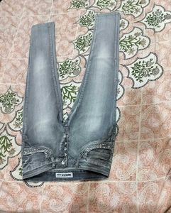Stylish Grey Embellished Jeans