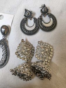 Set of 3 Pairs Oxidised Earrings