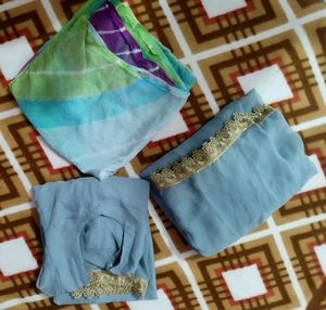 Grey kurta palazzo dupatta set