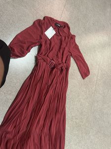 Sassafras Rose Pink Pleated Midi Dress
