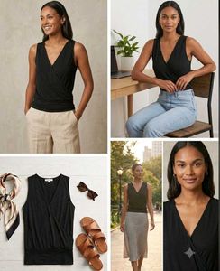 Sleek Black Wrap-Style Sleeveless Top