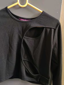 Chic Black Cut-Out Long Sleeve Top