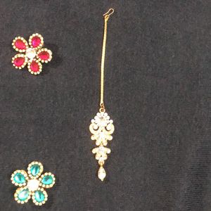 Pearl chain with mang tika &amp; bridal hair pins