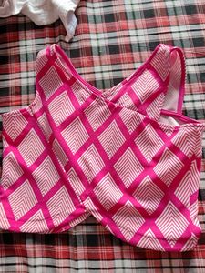 Bright Pink Diamond Print Crop Top