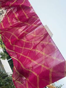 Vibrant Pink Saree with Golden Stripes