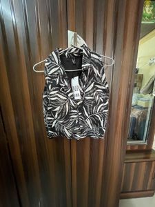 Zara Leaf Print Sleeveless Blazer