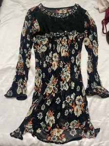 y2k Floral Print Embellished kurti Top