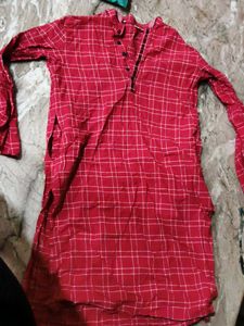 Red & White Checked Kurta