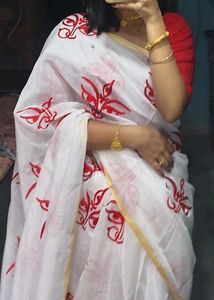 Cotton Saree Red Embroidery