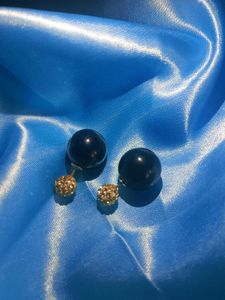 Black And Off White Pearl Stud Earrings