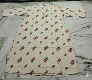 Cream Kurta with Red &amp; Grey Print