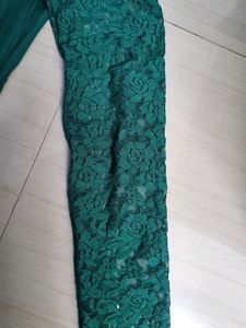 SHEIN Green Mini Dress With Lace Sleeves
