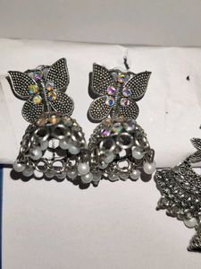 Oxidised Silver Butterfly Jhumka &amp; Statement Earri
