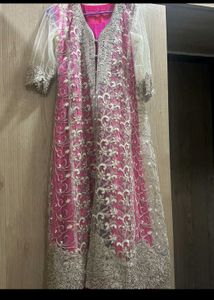 Elegant Pink & Silver Embroidered Dress