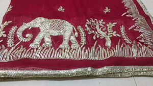 Embroidered Elephant Saree