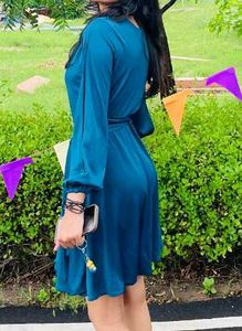 Elegant Teal Flowy Wrap  Dress
