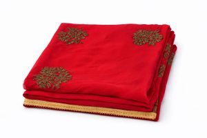 Elegant Red Designer Saree with Gold Embroidery