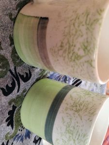 Set of 2 Green Ceramic coffee Mugs floral