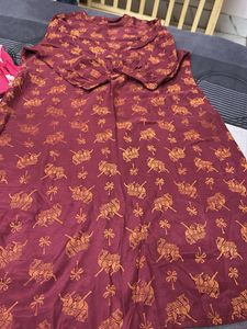 Maroon Elephant Print Kurta Set